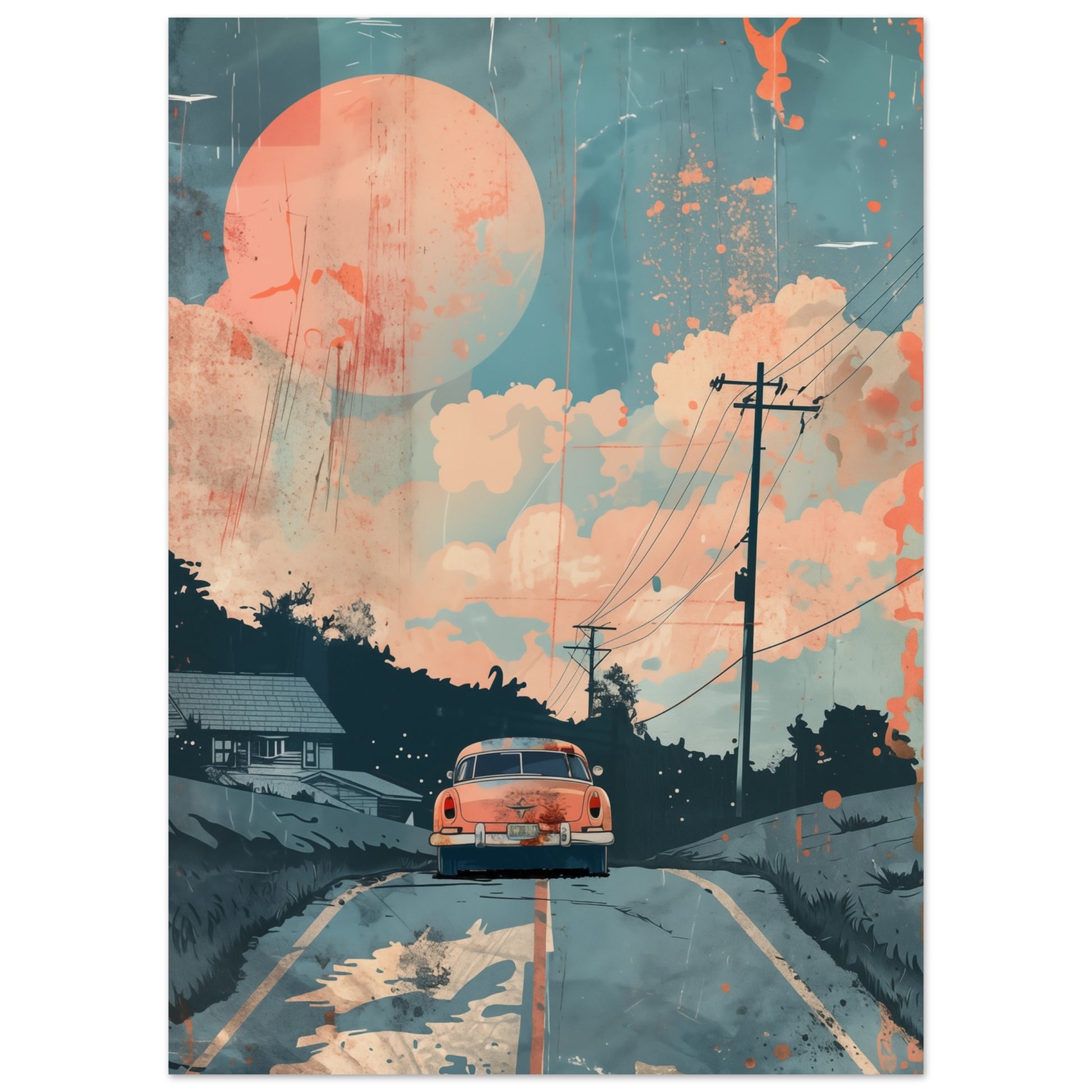 Retro Roadtrip Poster 50x70 cm - Pixara