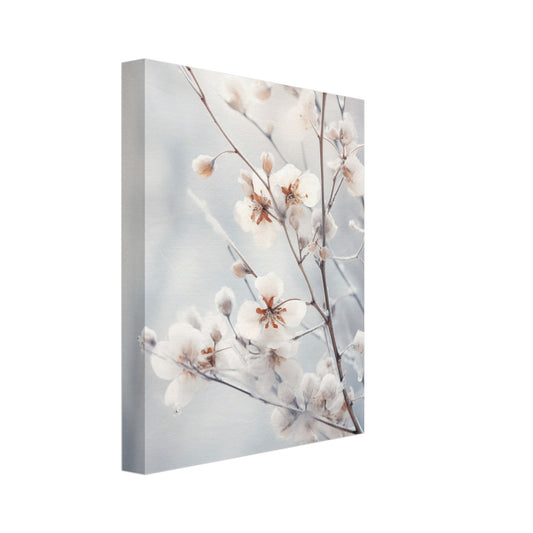 Leinwand „Winterflor“ mit hellen Blütenzweigen vor blau-grauem Hintergrund, 20x25 cm