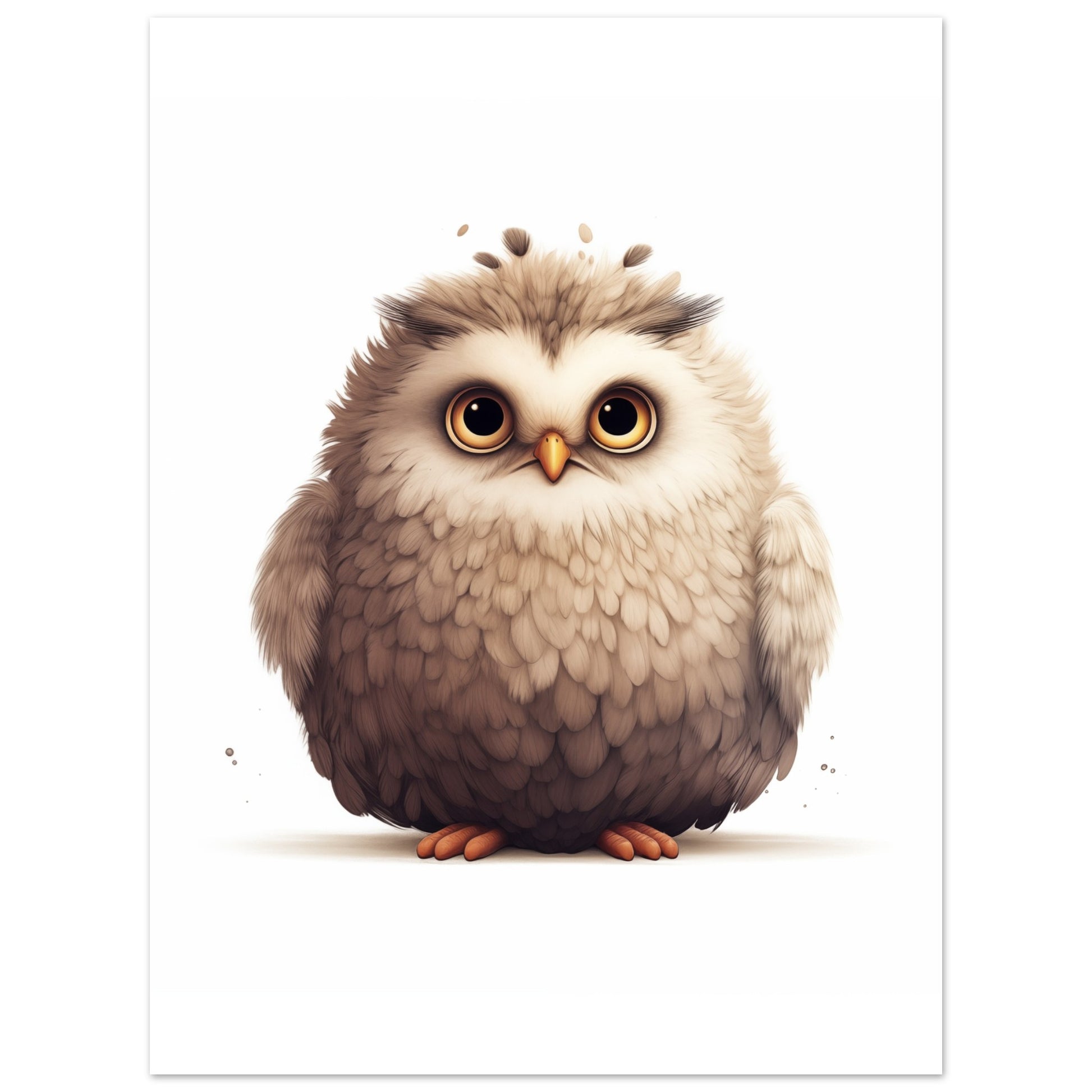 Poster „Eule "Oliver"“ mit runde, flauschige Eule in Braun, Creme und Taupe, 30x40 cm