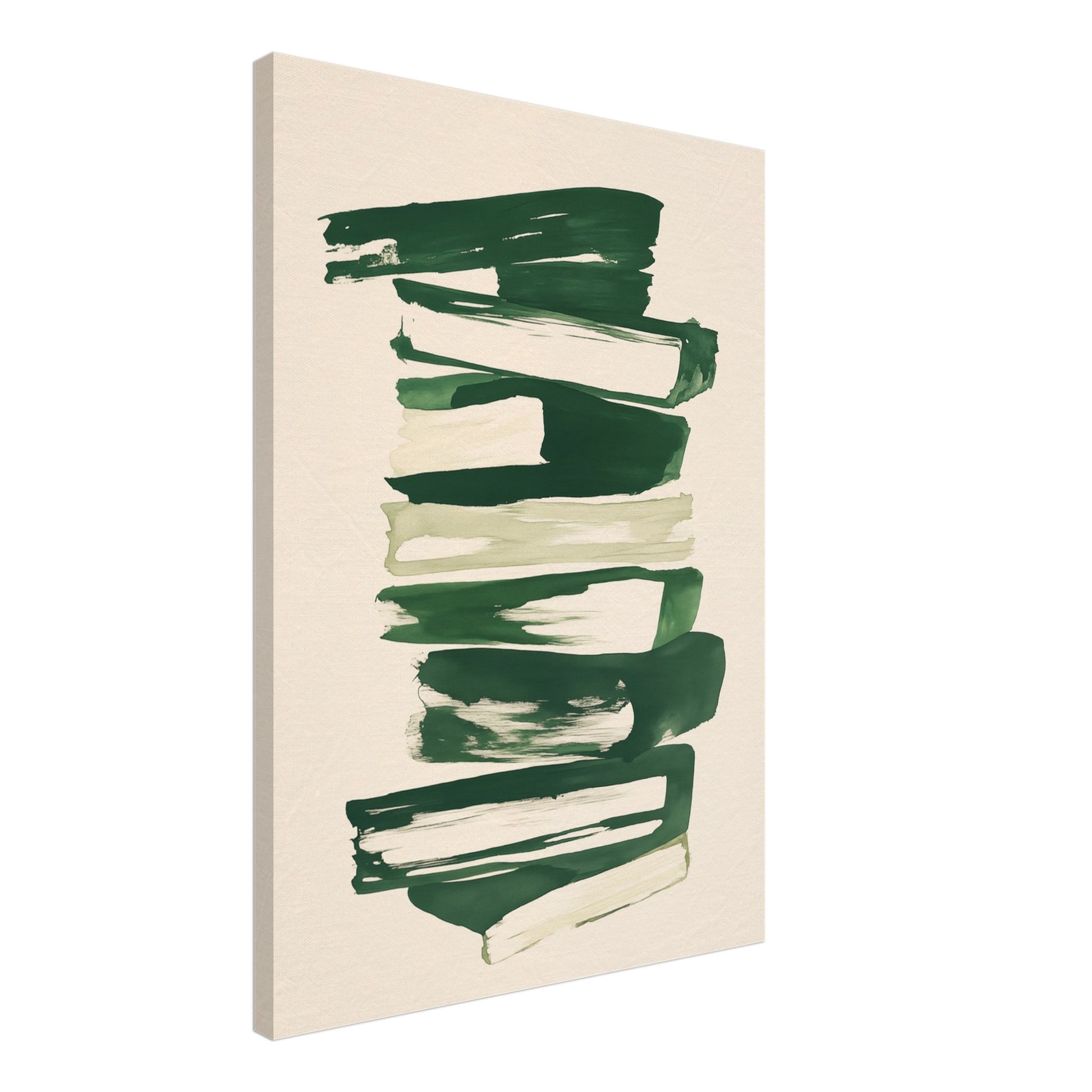 Leinwand „Struktur in Grün , Abstrakte Harmonie“ mit abstrakten dunkelgrünen Pinselbalken auf cremefarbenem Grund, 50x70 cm