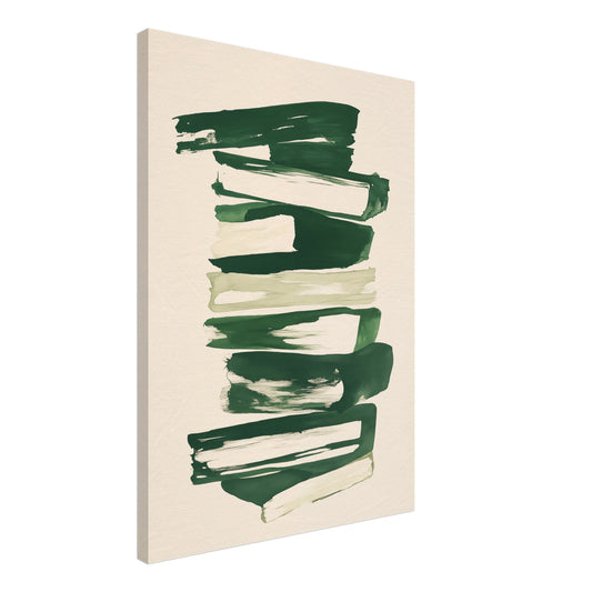 Leinwand „Struktur in Grün , Abstrakte Harmonie“ mit abstrakten dunkelgrünen Pinselbalken auf cremefarbenem Grund, 50x70 cm