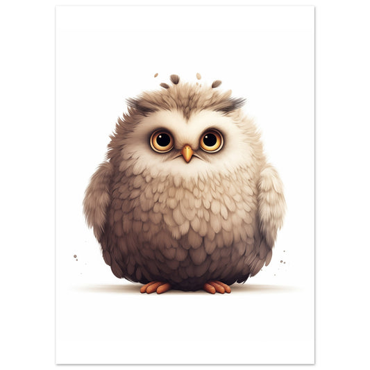 Poster „Eule "Oliver"“ mit runde, flauschige Eule in Braun, Creme und Taupe, 13x18 cm
