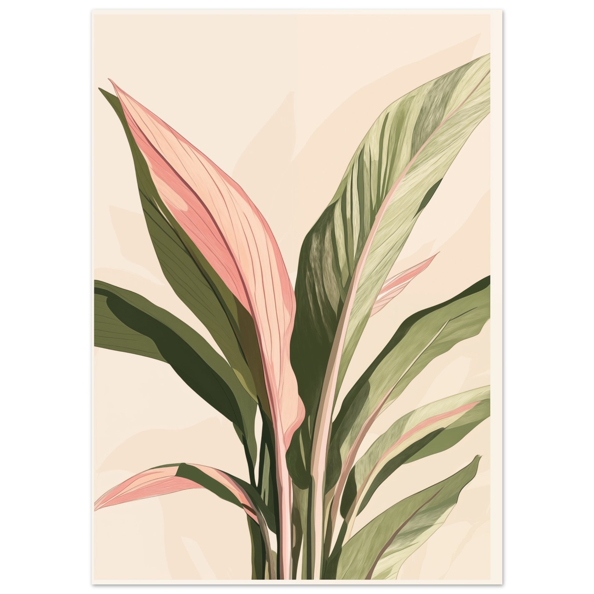 Poster „Magnolienblätter in Aquarell“ mit botanischen Blättern in Grün und Altrosa als Aquarell, 50x70 cm