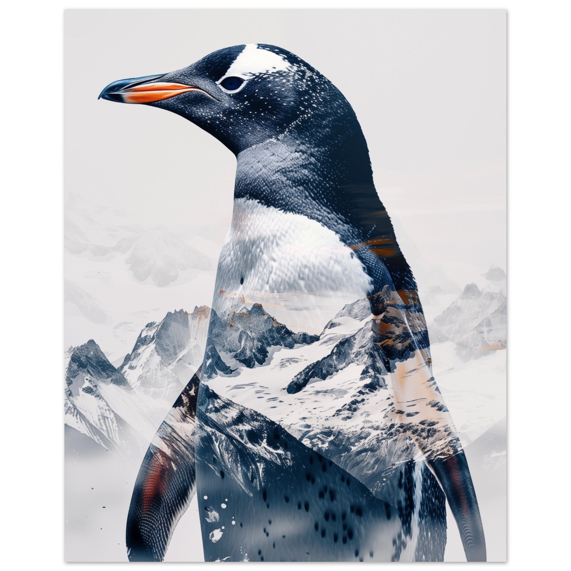 Wandbild „Pinguin in der Arktis“ mit Pinguin mit Eislandschaft als Doppelbelichtung, 20x25 cm