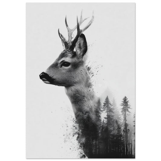 Reh & Wald – Doppelbelichtung in Schwarzweiß 70x100 cm - Pixara