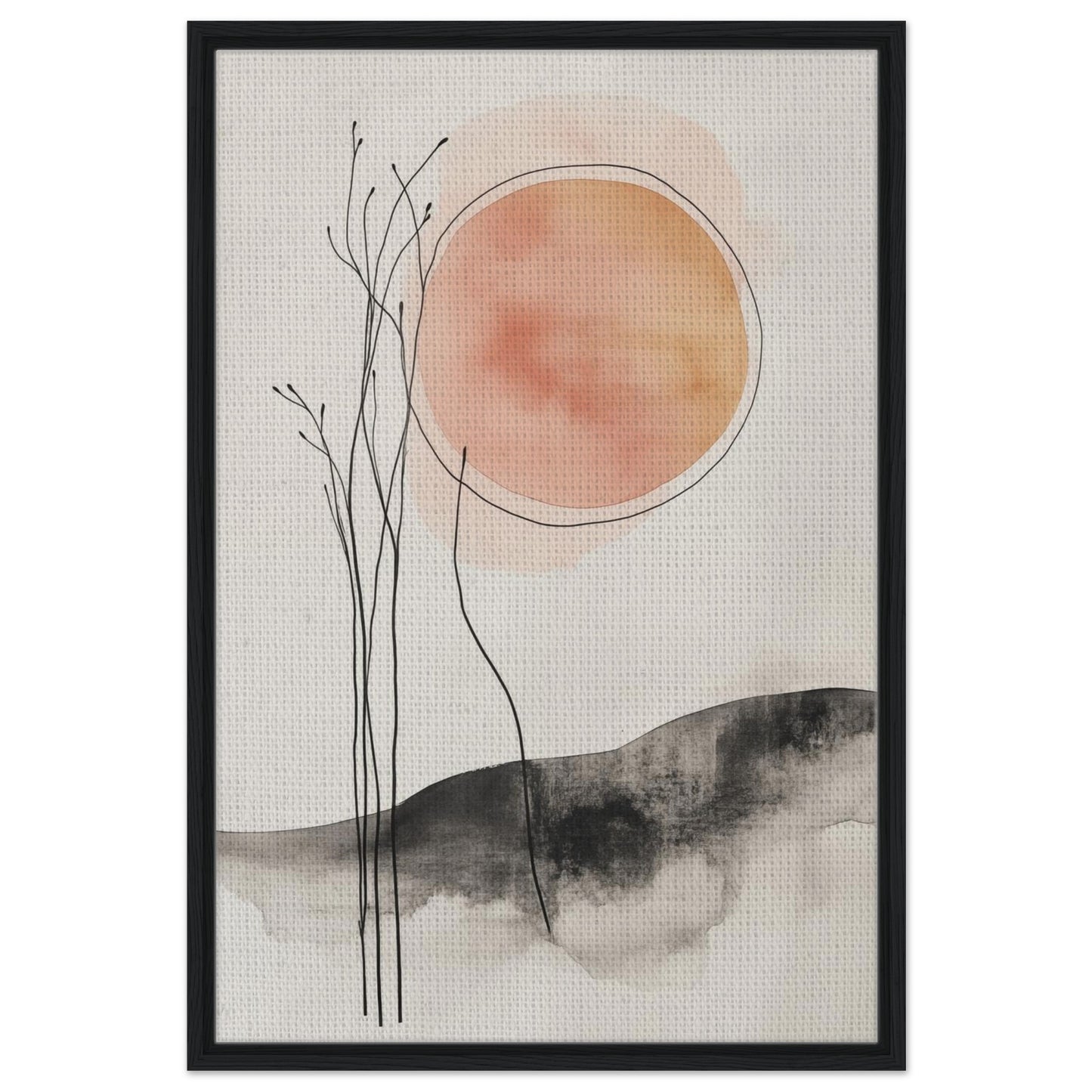 Sonnenaufgang in Stille | Gerahmte Leinwand 60x90 cm Schwarzer Rahmen - Pixara
