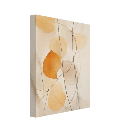 Leinwand „Herbstliche Abstraktion“ mit feine botanische Linien und weiche organische Flächen in Creme, Apricot und Rost, 20x25 cm