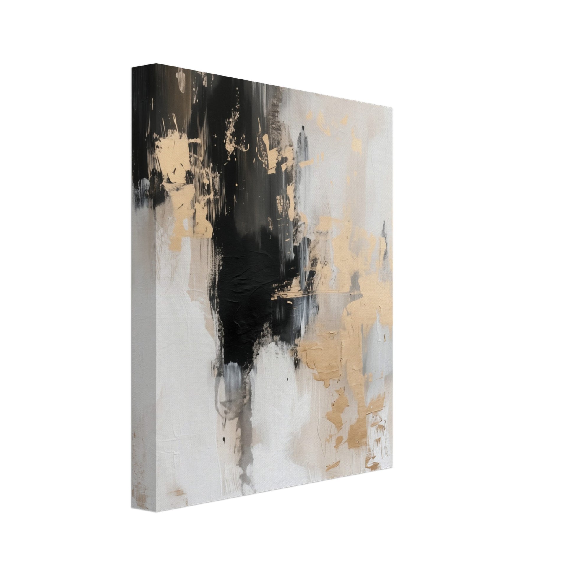 Leinwand „Modern Luxe Abstract“ mit abstrakter Malerei in Schwarz, Beige, Grau und Gold, 20x25 cm