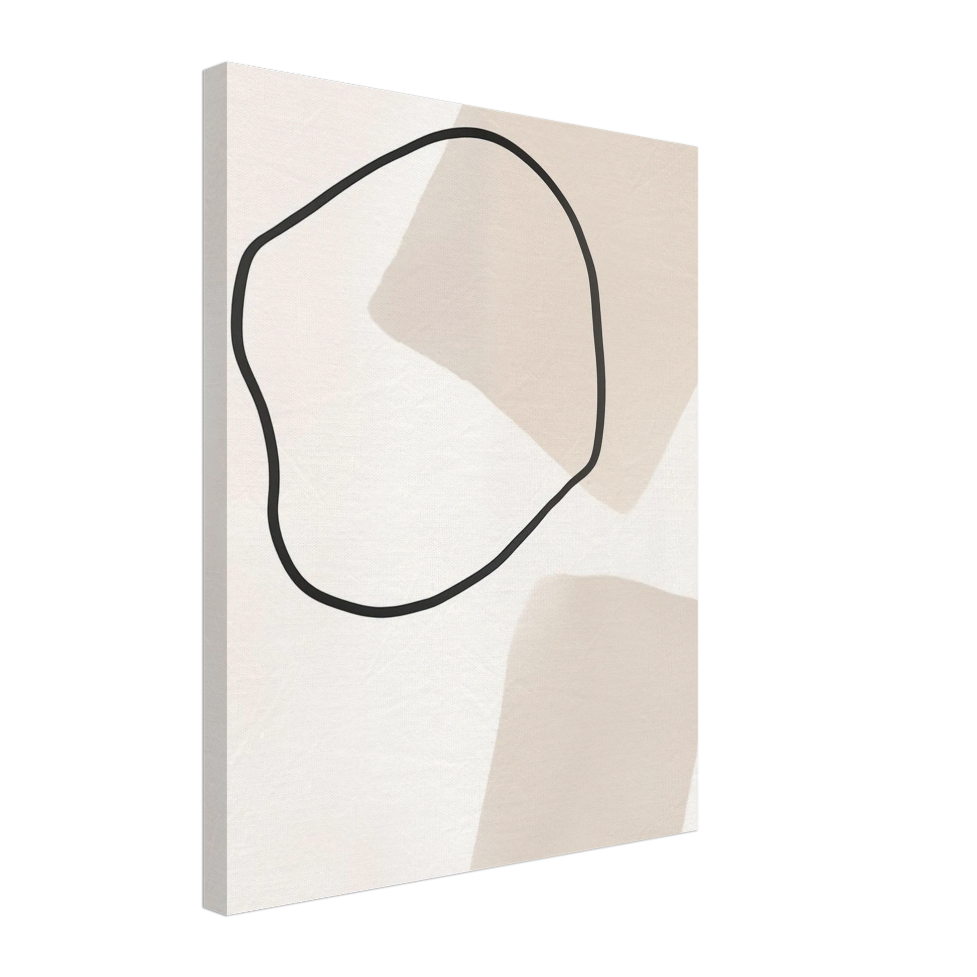 Leinwand „Abstrakte Balance in Beige“ mit organischen Beigeformen und feiner schwarzer Linienkontur, 40 × 50 cm