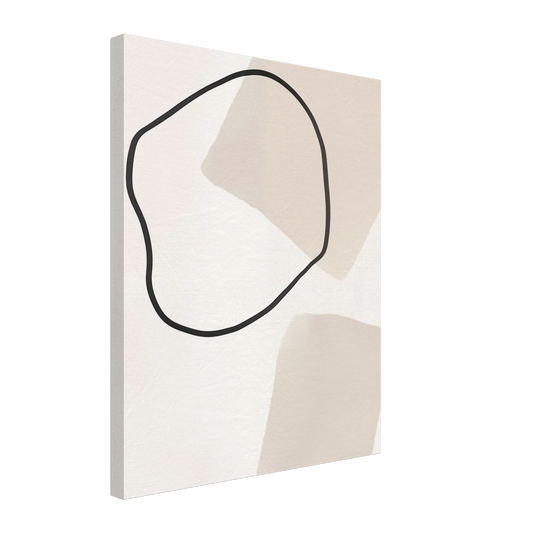 Leinwand „Abstrakte Balance in Beige“ mit organischen Beigeformen und feiner schwarzer Linienkontur, 40 × 50 cm
