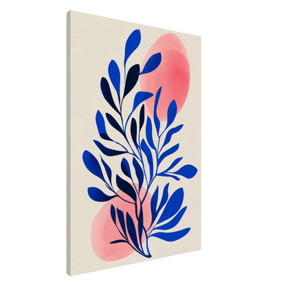 Blaues Blattwerk auf Korallhintergrund Leinwand 70x100 cm - Pixara