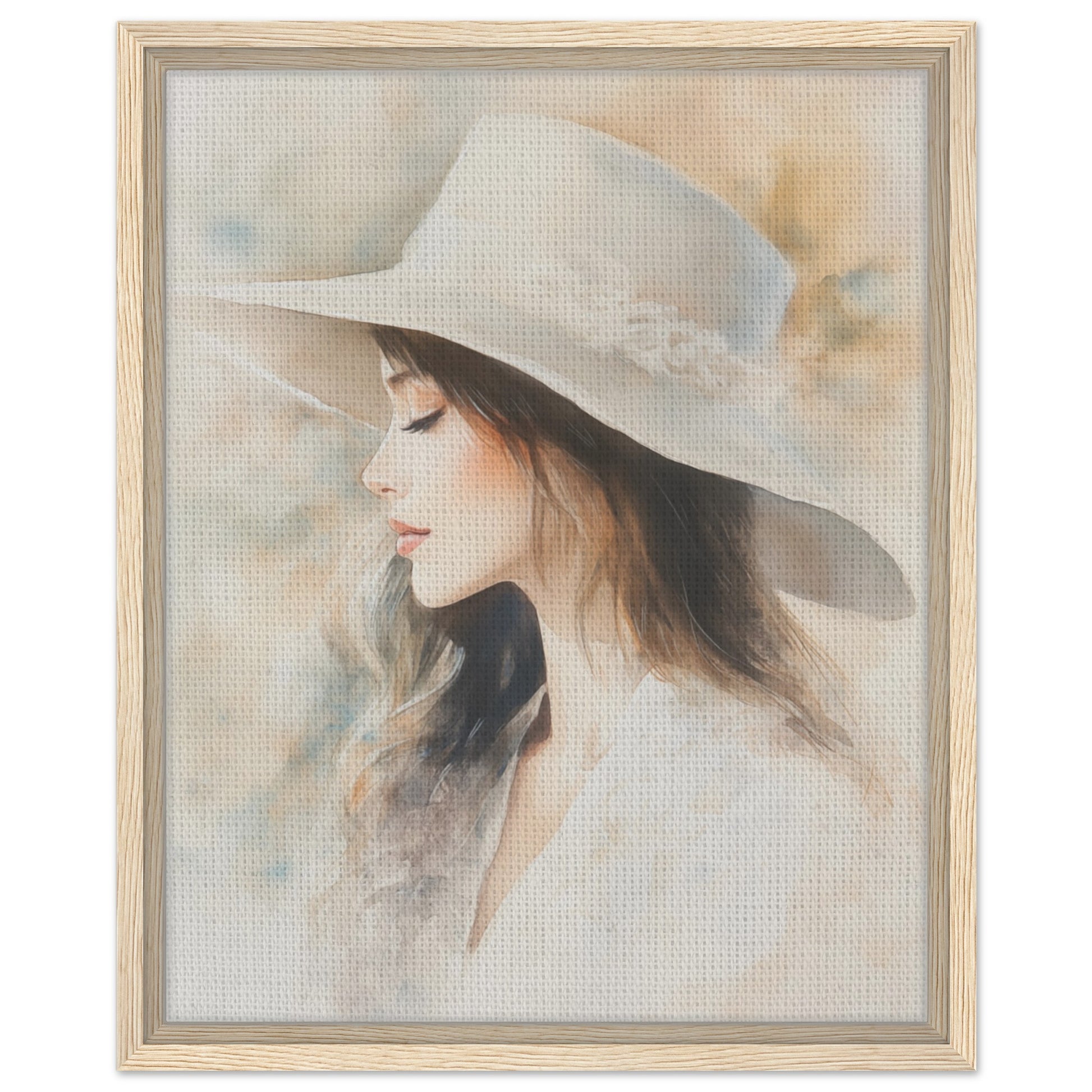 Zarte Wasserfarben-Porträt einer Frau | Gerahmte Leinwand Holzrahmen 40x50 cm - Pixara