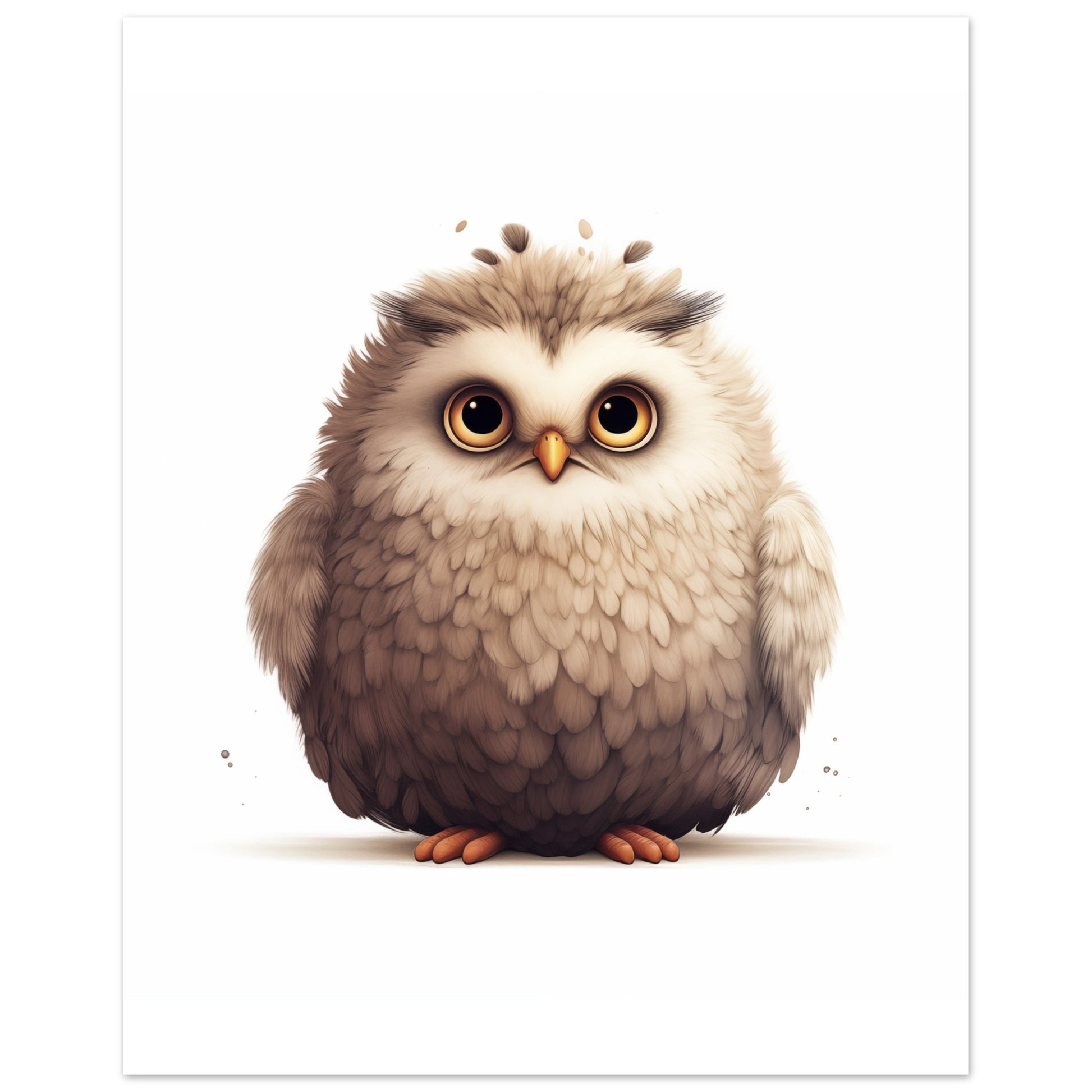 Poster „Eule "Oliver"“ mit runde, flauschige Eule in Braun, Creme und Taupe, 20x25 cm