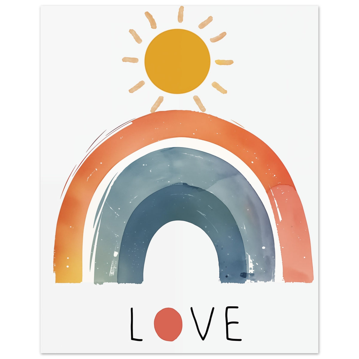 Wandbild „Regenbogenliebe“ mit pastellfarbener Regenbogen mit Sonne und dem Schriftzug LOVE, 20x25 cm