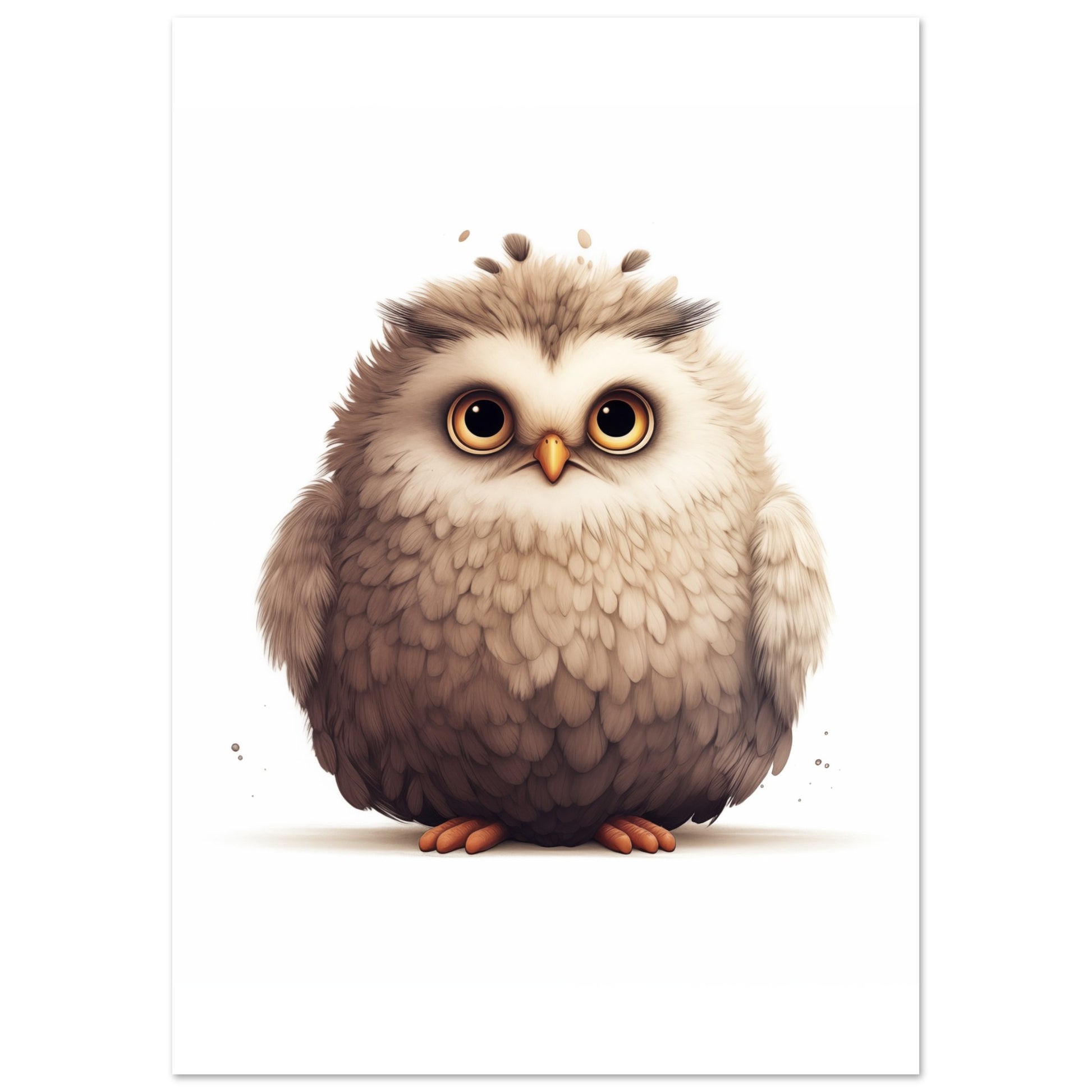 Poster „Eule "Oliver"“ mit runde, flauschige Eule in Braun, Creme und Taupe, A4 21x29.7 cm