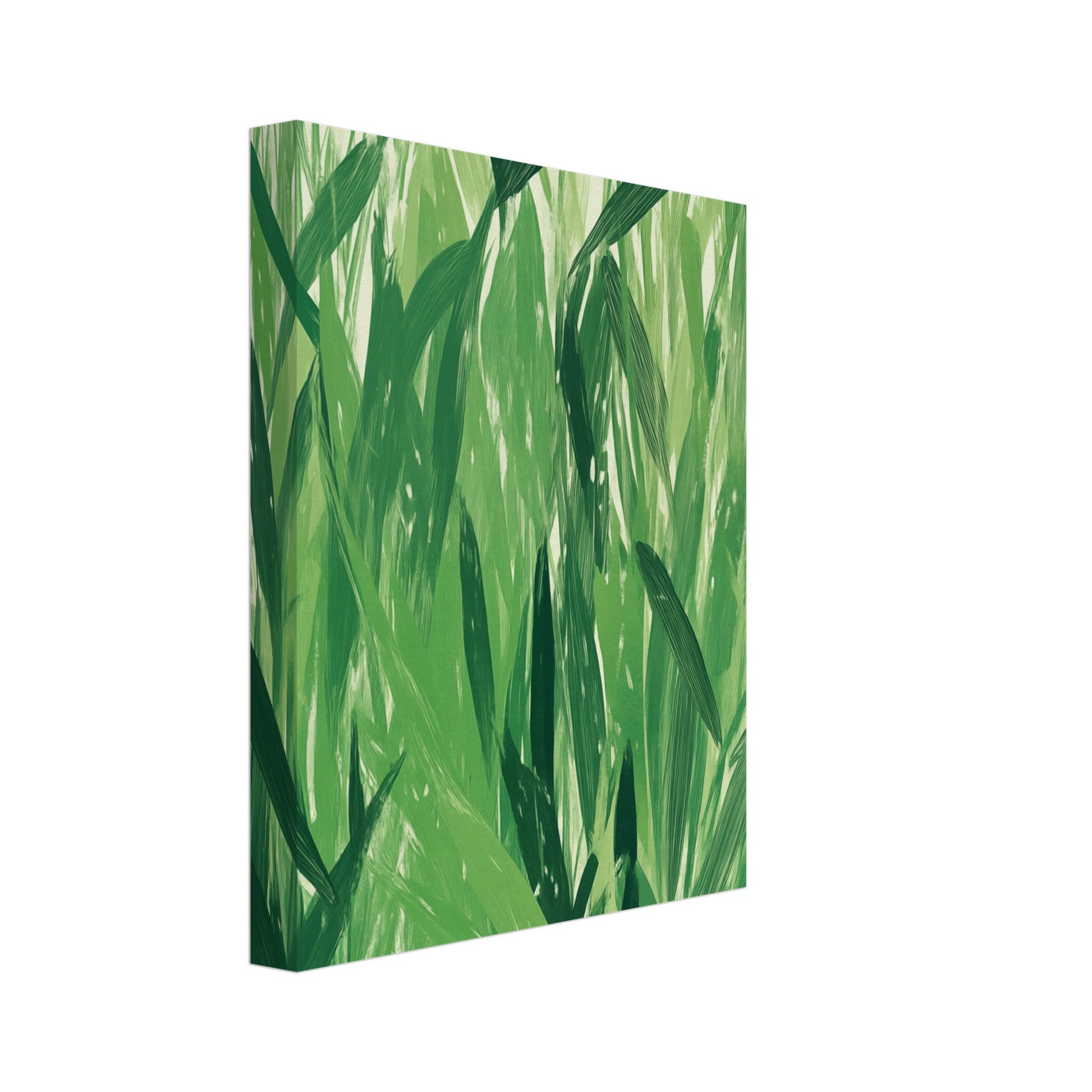 Leinwand „Grüne Harmonie , Abstrakte Natur“ mit dichtes Muster aus grünen Gräsern und Blättern in verschiedenen Grüntönen, 20x25 cm