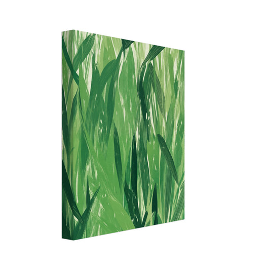 Leinwand „Grüne Harmonie , Abstrakte Natur“ mit dichtes Muster aus grünen Gräsern und Blättern in verschiedenen Grüntönen, 20x25 cm