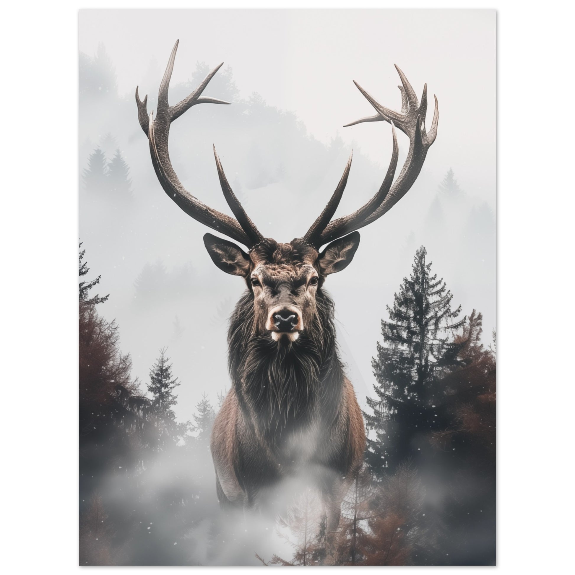 Hirsch im Nebelwald 30x40 cm - Pixara
