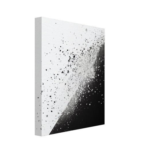 Leinwand „Schwarz-Weiß-Splitter 1“ mit diagonaler Schwarzweiß-Fläche mit feinem Partikelspritzer, 20x25 cm