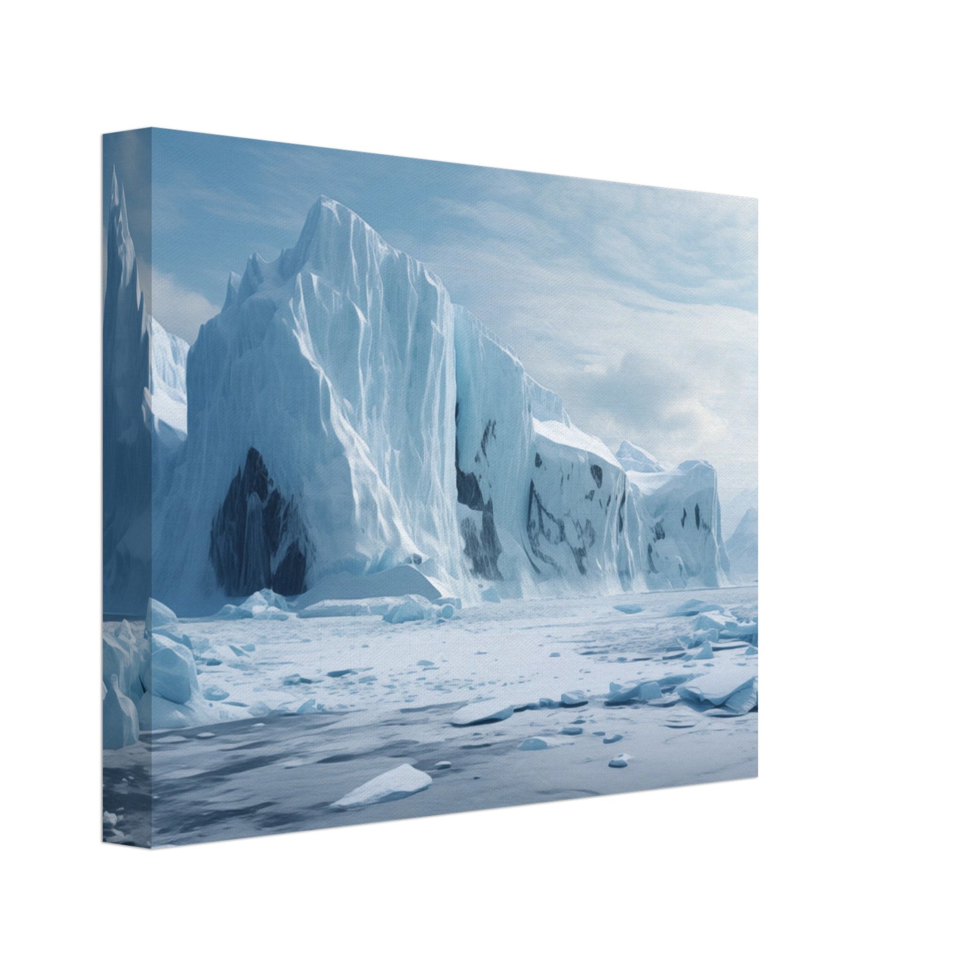Leinwand „Stille Polarität“ mit eisiger Polarlandschaft mit Gletschern und blauem Himmel, 20x25 cm