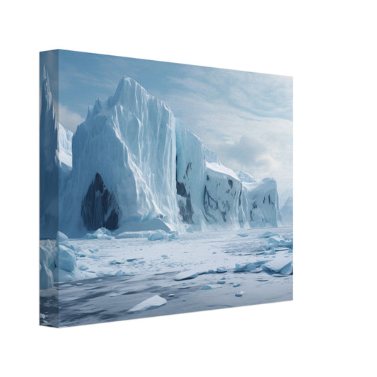 Leinwand „Stille Polarität“ mit eisiger Polarlandschaft mit Gletschern und blauem Himmel, 20x25 cm