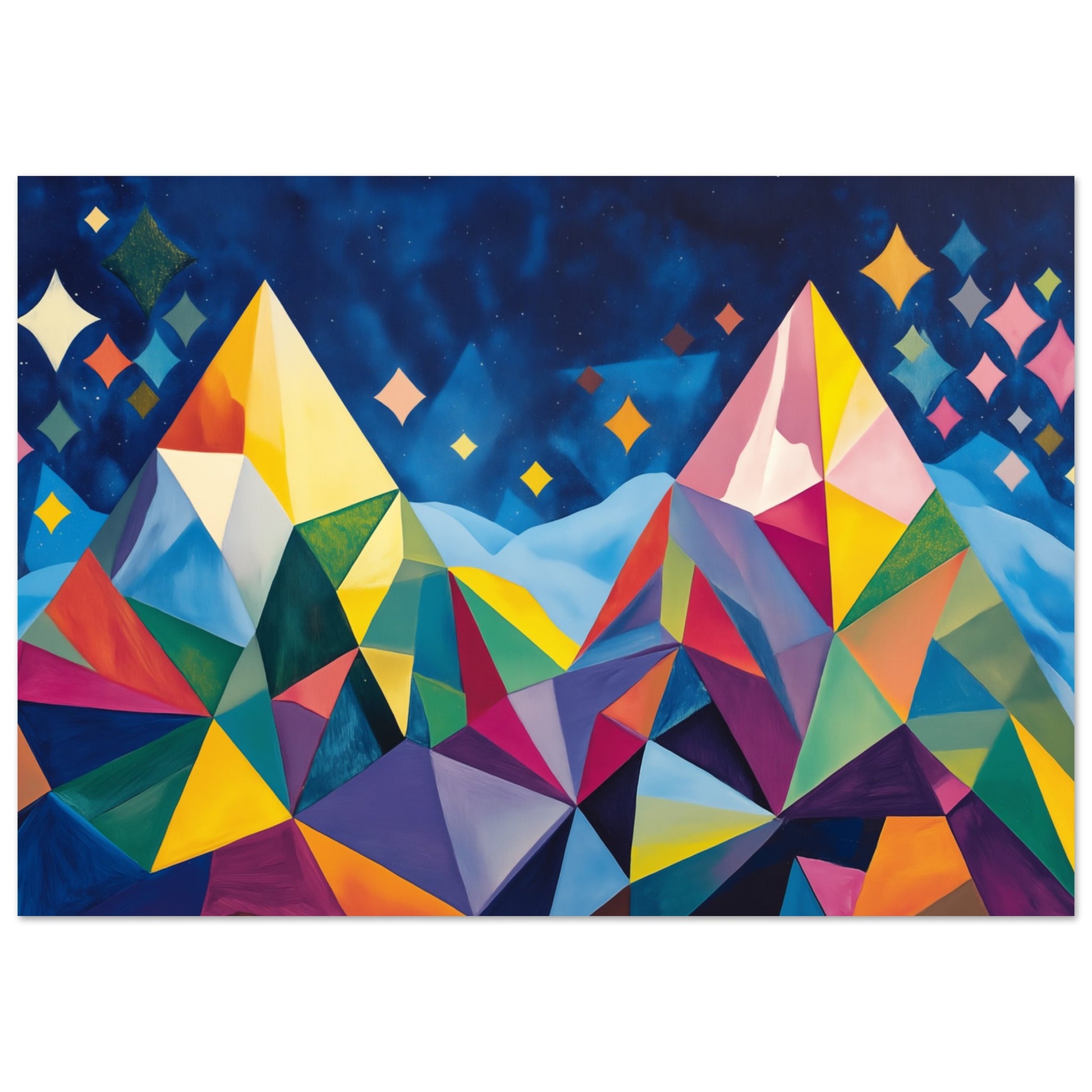 Geometrische Berglandschaft im Sternenlicht Poster 70x100 cm - Pixara