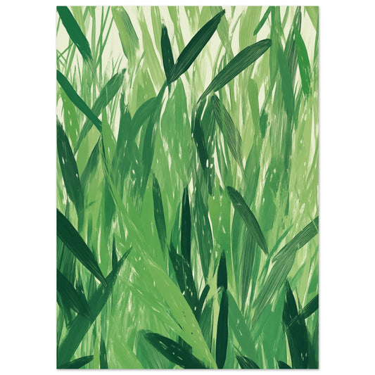 Poster „Grüne Harmonie , Abstrakte Natur“ mit dichtes Muster aus grünen Gräsern und Blättern in verschiedenen Grüntönen, 13x18 cm