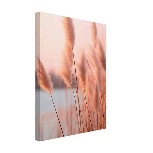 Leinwand „Flüstern des Abendrots“ mit hohe Gräser im rosafarbenen Abendlicht mit weicher Unschärfe, 30x40 cm