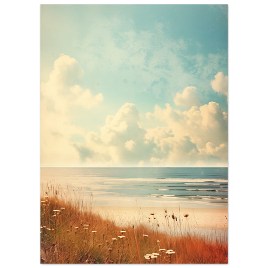 Poster „Seelandschaft in Sanftem Retro“ mit ruhiger Retro-Küstenlandschaft mit Strandgräsern, 13x18 cm