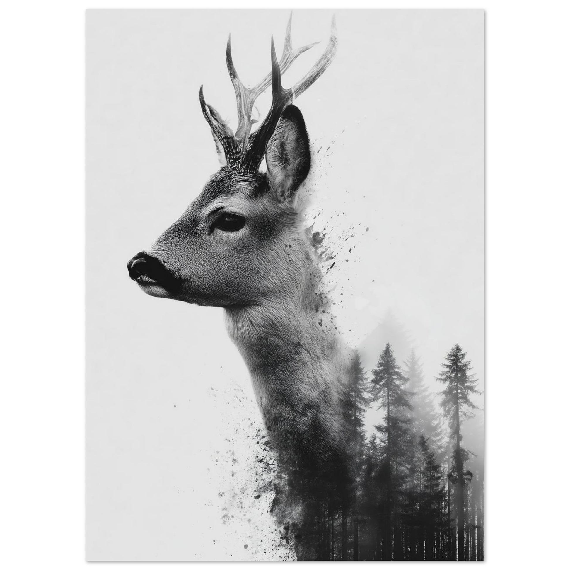 Reh & Wald – Doppelbelichtung in Schwarzweiß 13x18 cm - Pixara