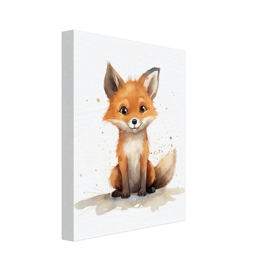 Leinwand „"Felix" der freche Fuchs“ mit niedlicher orangefarbener Fuchs als sanfte Aquarellillustration auf hellem Grund, 20x25 cm