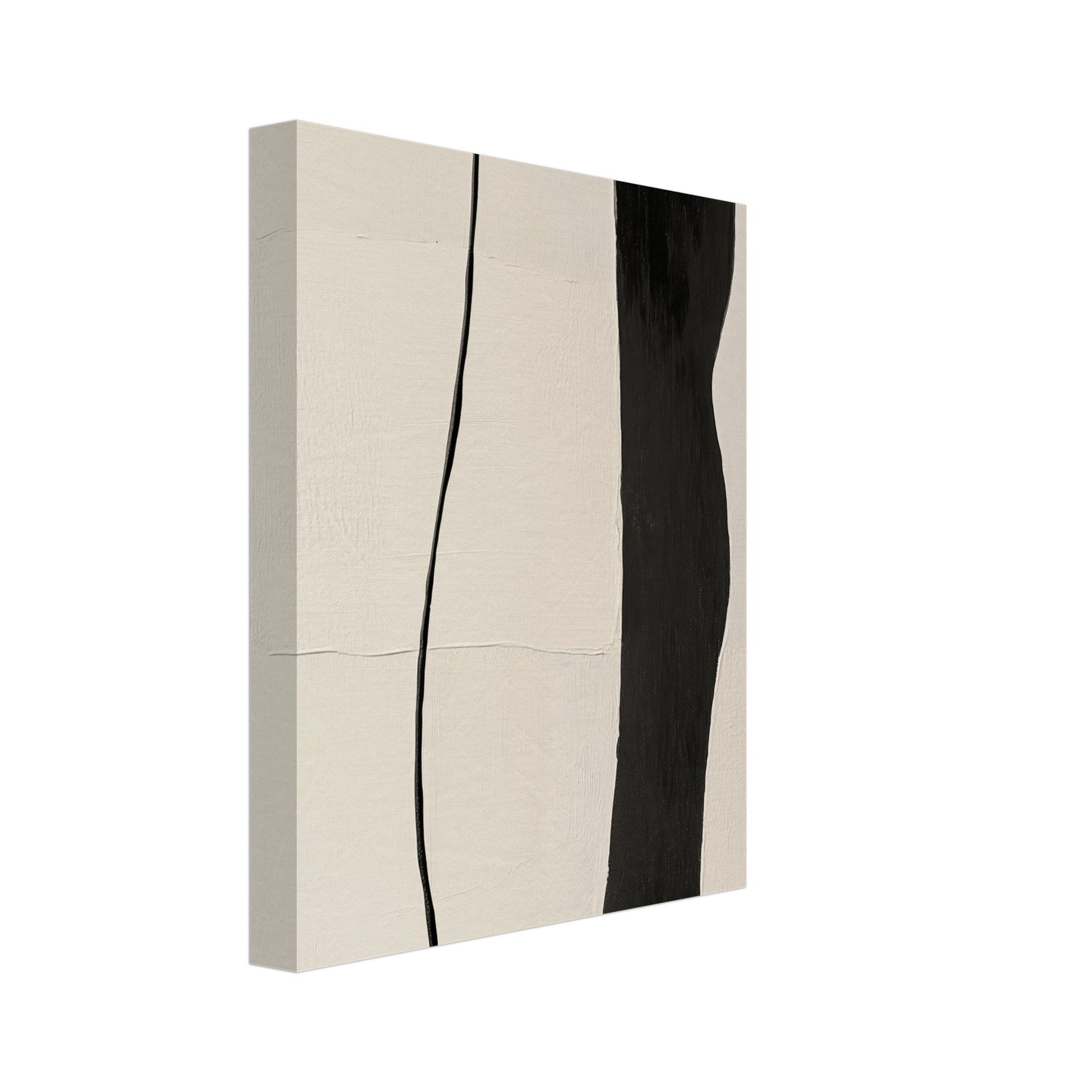 Leinwand „Kontrast der Linien“ mit minimalistische schwarze Pinsel- und Linienformen auf warmem cremefarbenem Grund, 20x25 cm