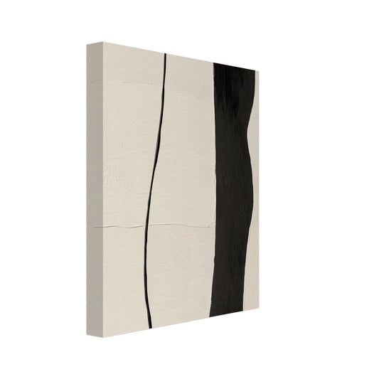 Leinwand „Kontrast der Linien“ mit minimalistische schwarze Pinsel- und Linienformen auf warmem cremefarbenem Grund, 20x25 cm