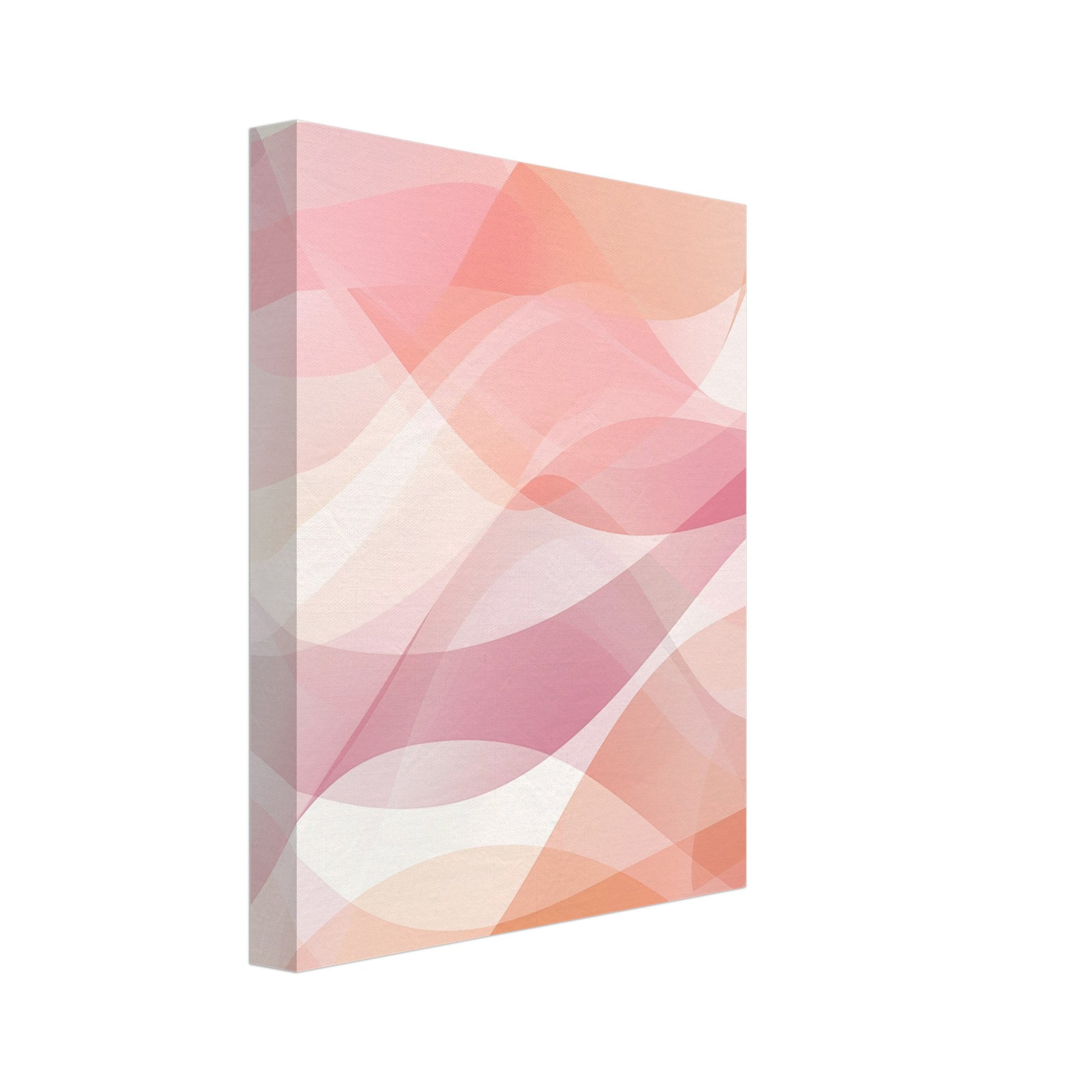Leinwand „Harmonie in Wellen“ mit fließende transparente Wellenbänder in Rosa, Apricot, Creme und zartem Rot, 20x25 cm