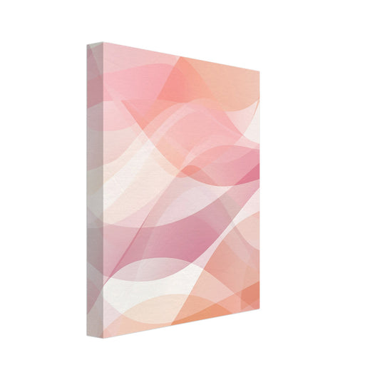 Leinwand „Harmonie in Wellen“ mit fließende transparente Wellenbänder in Rosa, Apricot, Creme und zartem Rot, 20x25 cm