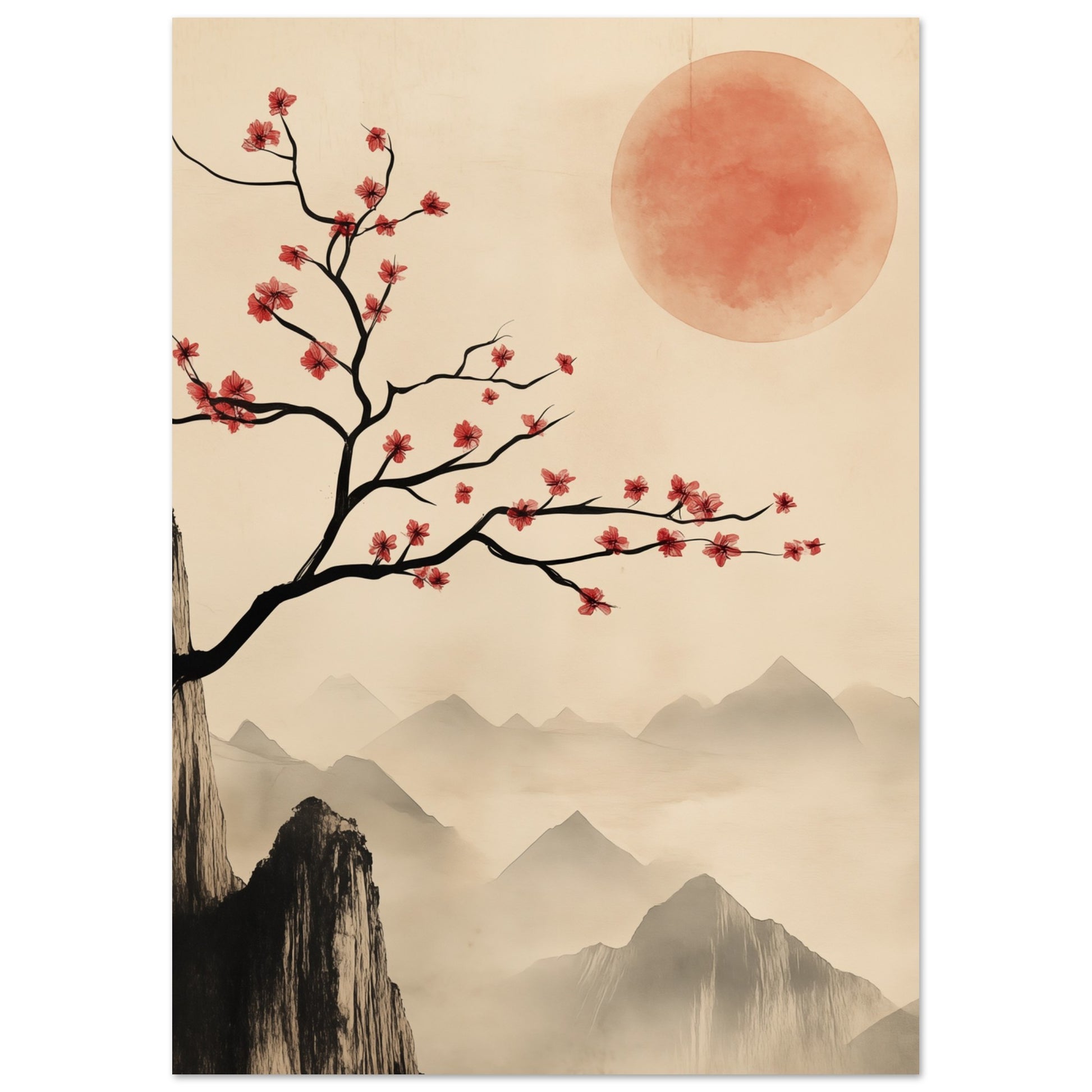 Kirschblüten und roter Mond 21x29.7 cm - Pixara