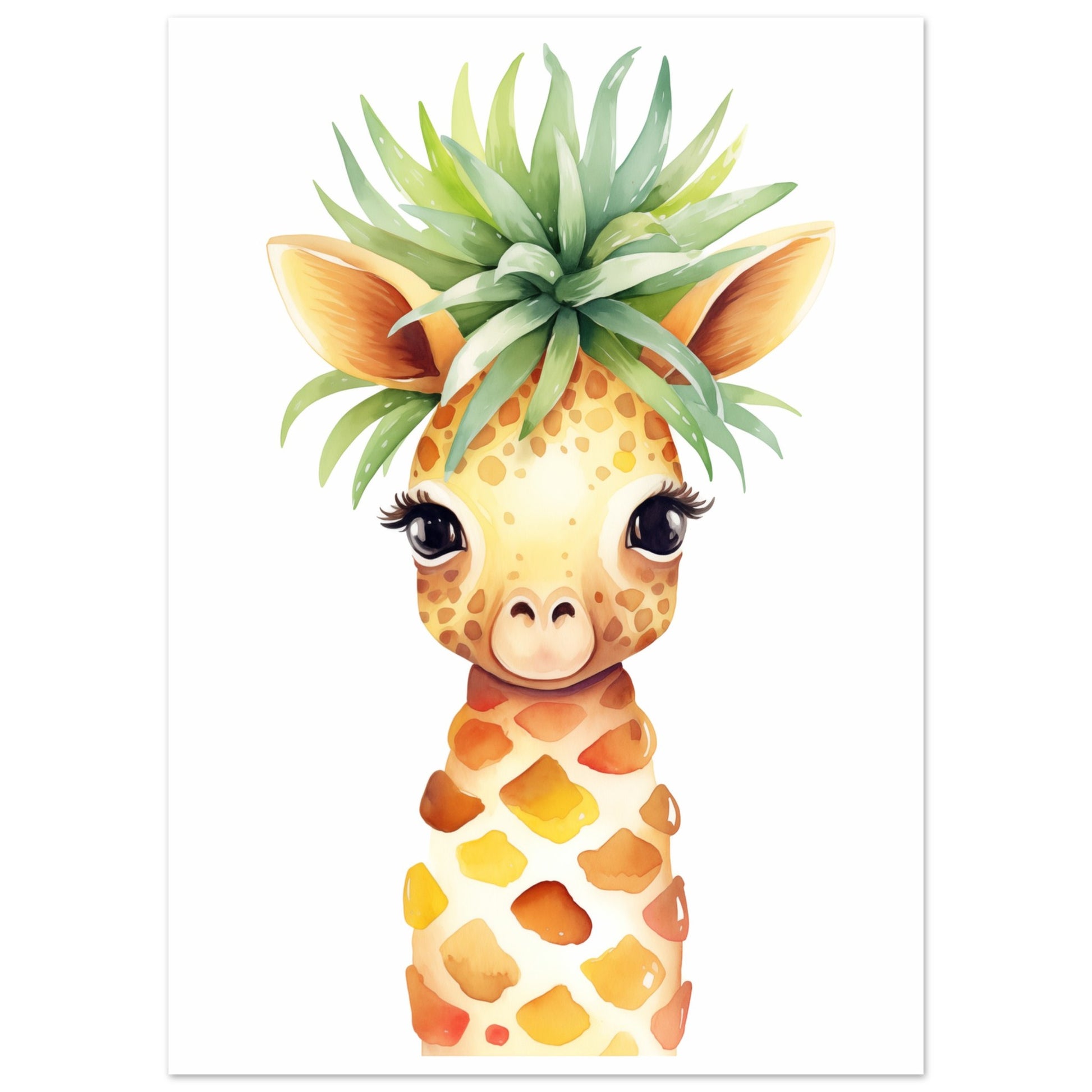 Poster „Gigi die Giraffenananas“ mit niedliche Giraffe mit Ananas-Körper und grüner Blätterkrone, 50x70 cm