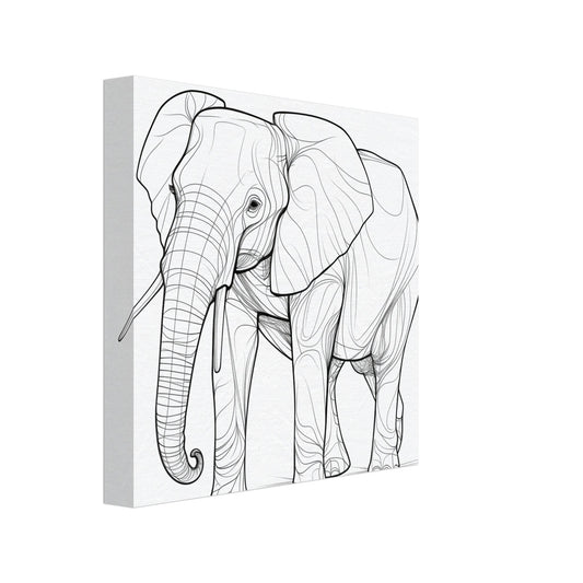 Leinwand „Gentle Giant“ mit Elefantenporträt als schwarze Line Art auf weißem Grund, 20x20 cm