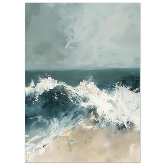 Poster „Schaumende Wogen“ mit schaumender Meereswelle in Petrol, Türkis, Sand und Creme, 13x18 cm