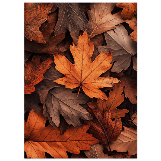 Poster „Waldspaziergang im Herbst“ mit Herbstlaub in Rost, Orange und Braun, 13x18 cm