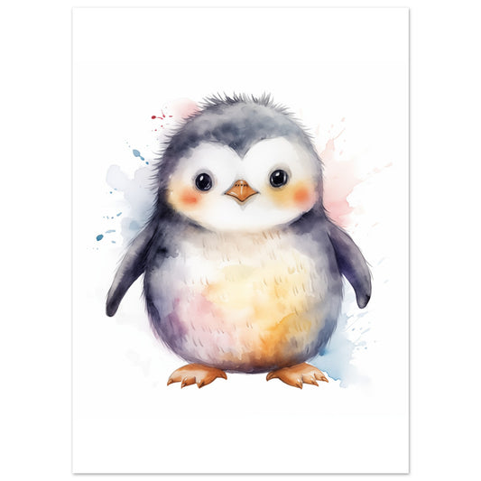 Poster „Pinguin "Pippa"“ mit niedlicher kleiner Pinguin in weicher Aquarelloptik auf weißem Grund, 13x18 cm