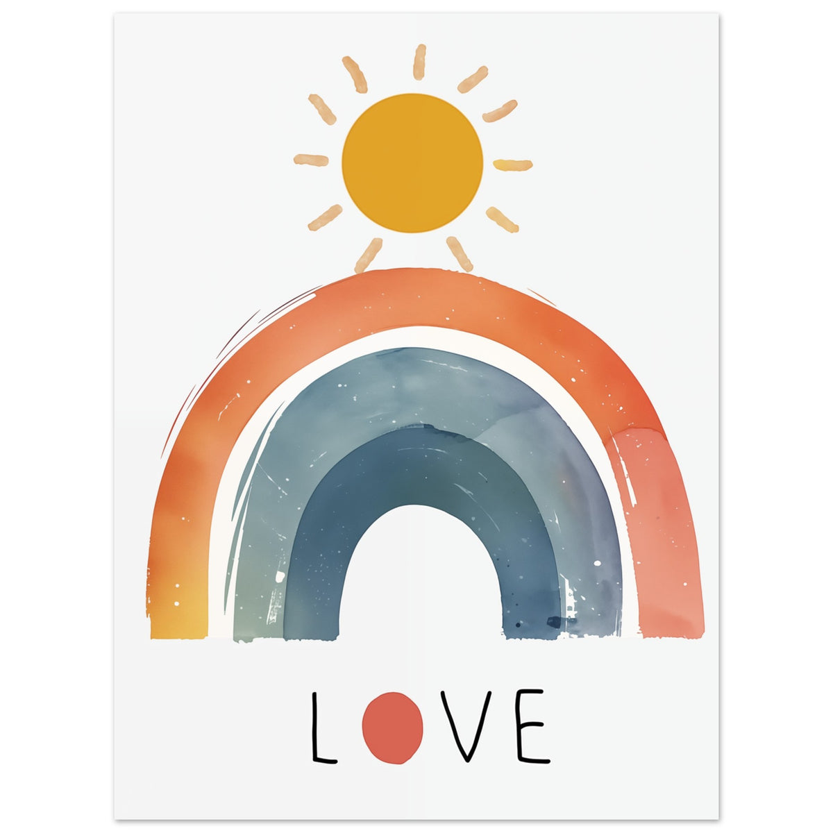 Wandbild „Regenbogenliebe“ mit pastellfarbener Regenbogen mit Sonne und dem Schriftzug LOVE, 30x40 cm