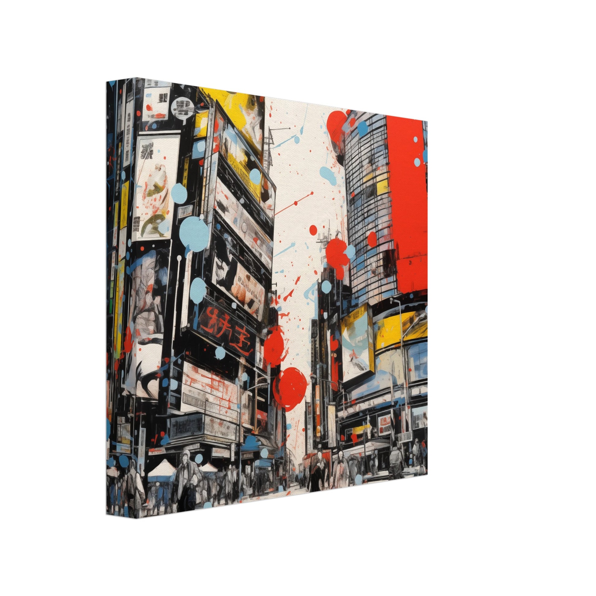Leinwand „Pulsierendes Shibuya“ mit Shibuya-Kreuzung in Tokio mit roten und gelben Farbakzenten, 20x20 cm