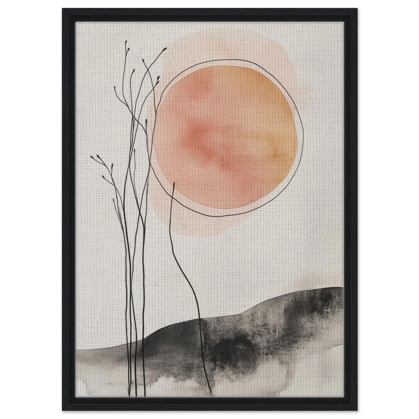 Sonnenaufgang in Stille | Gerahmte Leinwand 50x70 cm Schwarzer Rahmen - Pixara