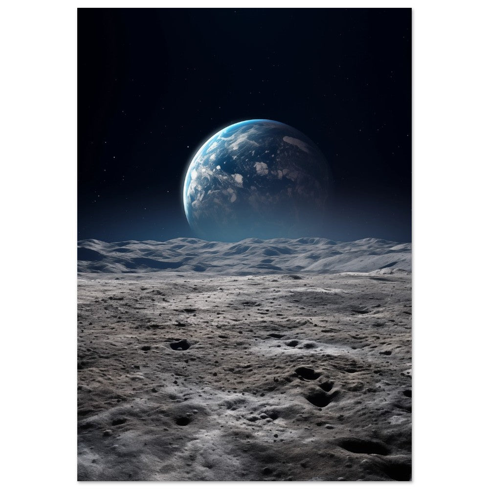 Mondlandschaft mit Erdsicht Poster A4 21x29.7 cm - Pixara