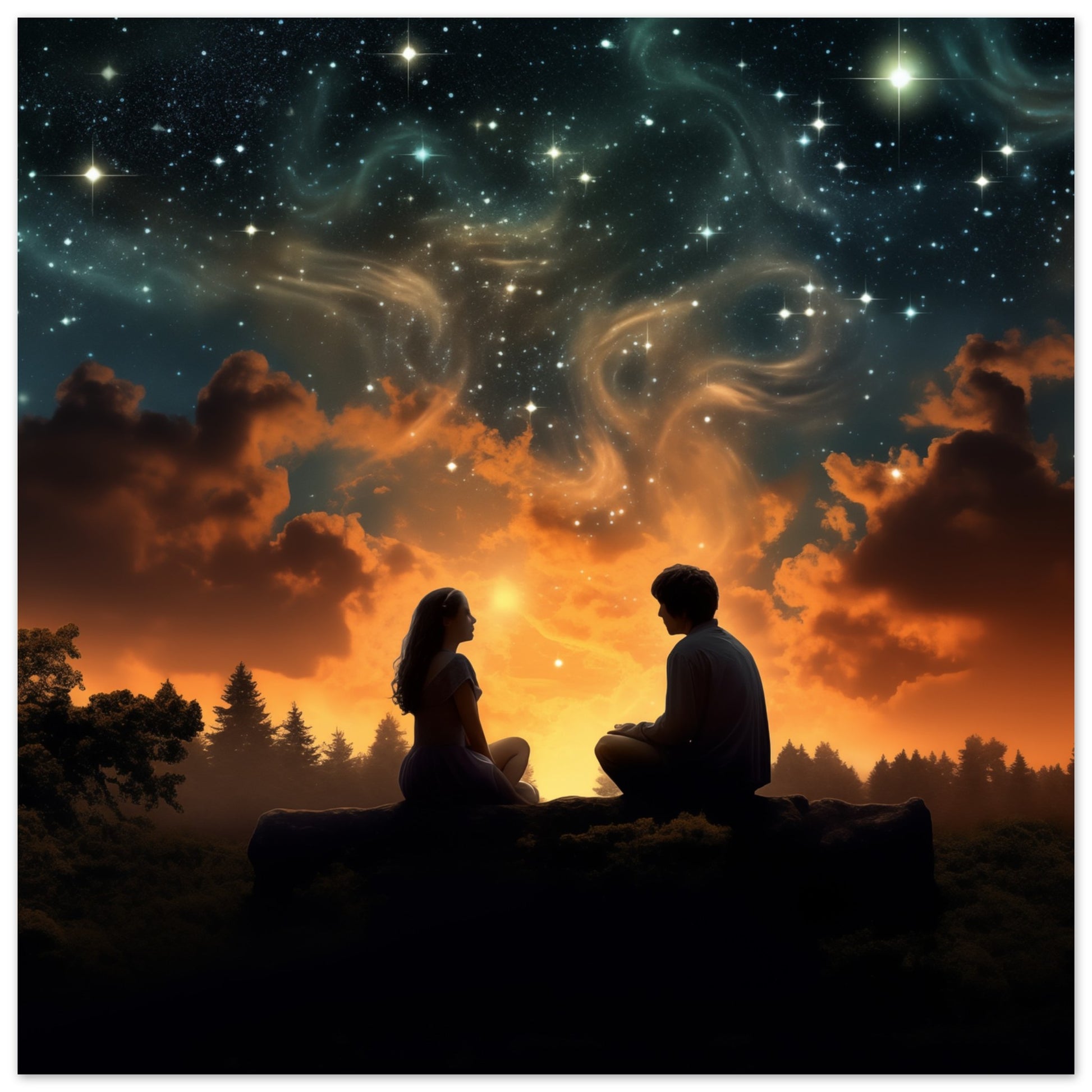 Sternennachtgespräch Poster 50x50 cm - Pixara