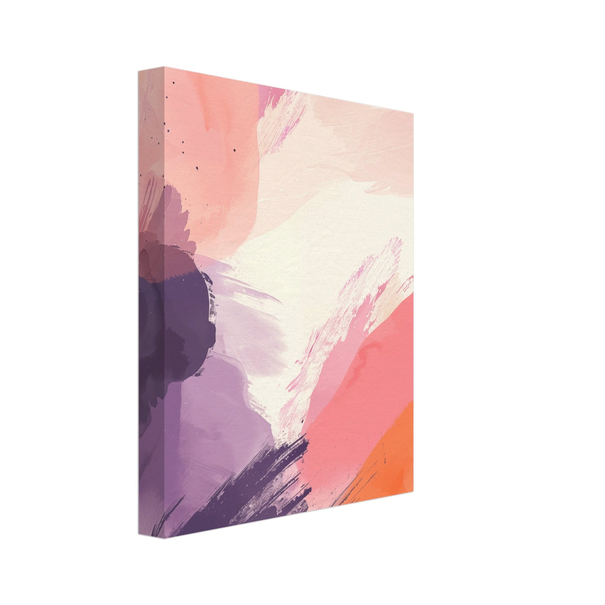 Leinwand „Pastell Morgen“ mit abstrakte Pinsel- und Farbflächen in Rosa, Apricot, Creme, Violett und Dunkelblau, 20x25 cm
