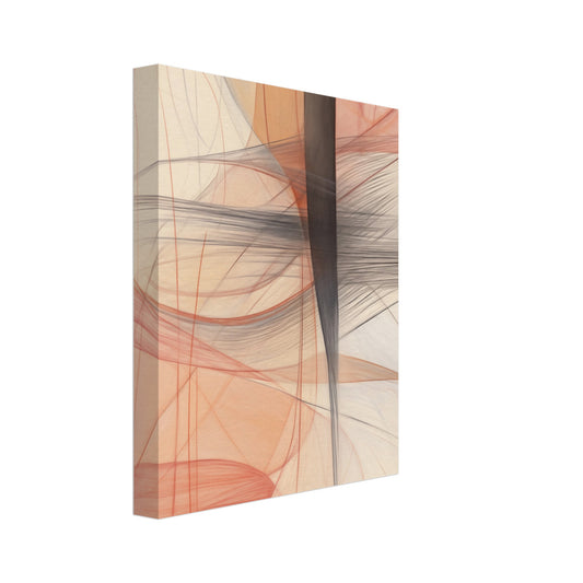 Leinwand „Seelenflüstern“ mit transparenten Linienbändern in Apricot, Grau und Schwarz, 20x25 cm