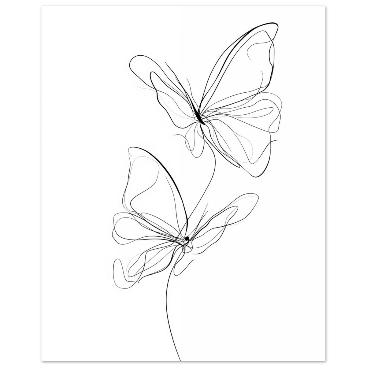 Poster „Federleicht , Schmetterlinge in Linie“ mit zwei filigrane Schmetterlinge als minimalistische schwarze Linienzeichnung, 40x50 cm