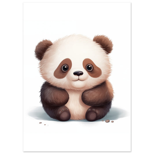 Poster „Panda "Paul"“ mit niedlicher sitzender Panda mit großen Augen auf weißem Grund, 13x18 cm